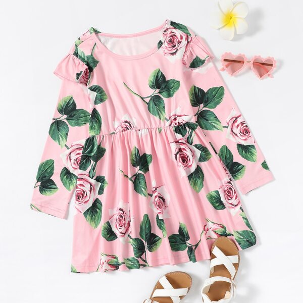 

Toddler Girls Ruffle Trim Floral Dress, Pink
