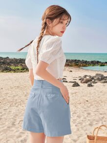 DAZY Buttoned Waist Wide Leg Shorts