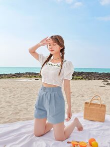 DAZY Buttoned Waist Wide Leg Shorts