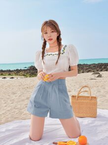 DAZY Buttoned Waist Wide Leg Shorts