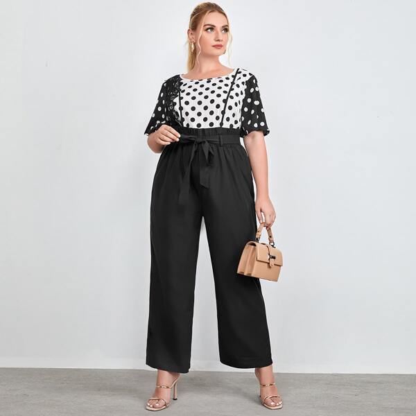 

Plus Paperbag Waist Cami Jumpsuit Without Polka Dot Top, Black