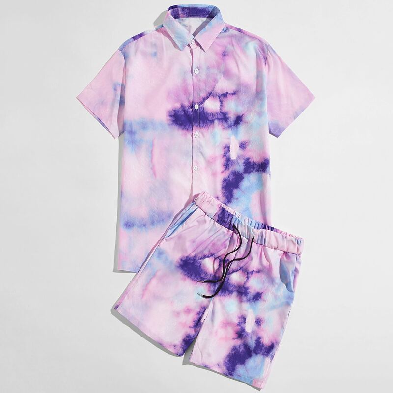 

Guys Tie Dye Button Front Shirt & Drawstring Shorts, Multicolor