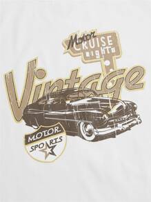 ROMWE MEN Prep Áo thun họa tiết xe ô tô dành cho nam, trường học - trắng - Xem 4