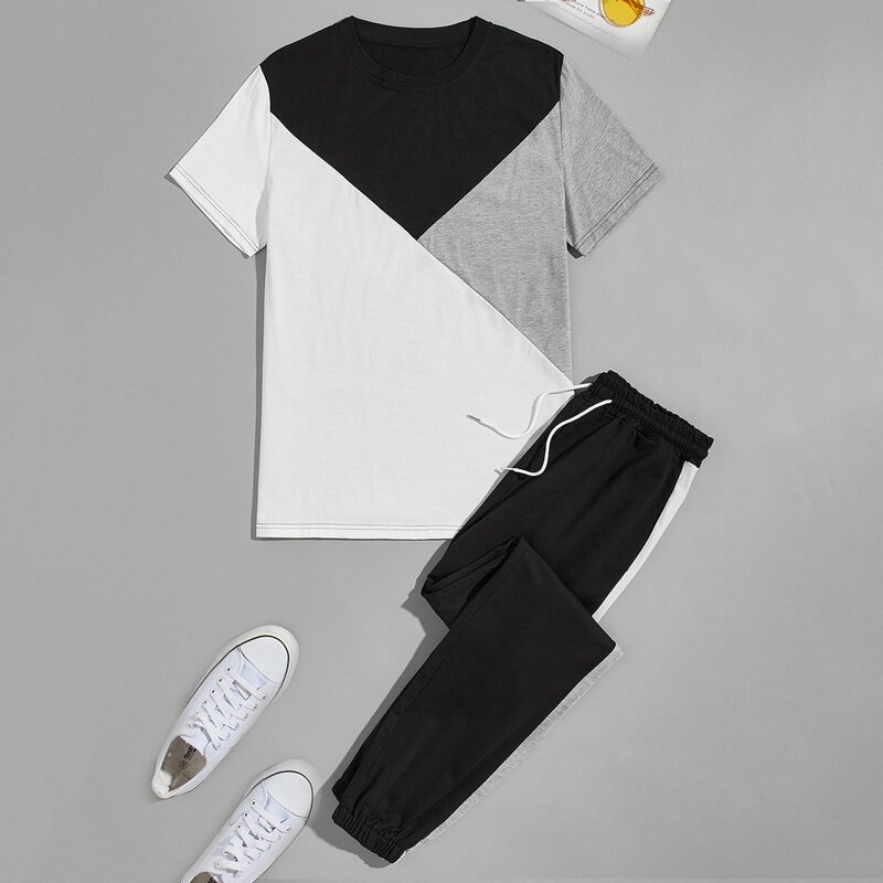 

Guys Colorblock Tee With Drawstring Waist Sweatpants, Multicolor