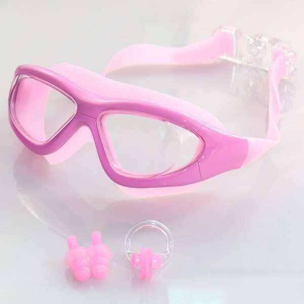 

Anti-fog Swimming Goggles With Earplugs & Nose Clip, Hot pink