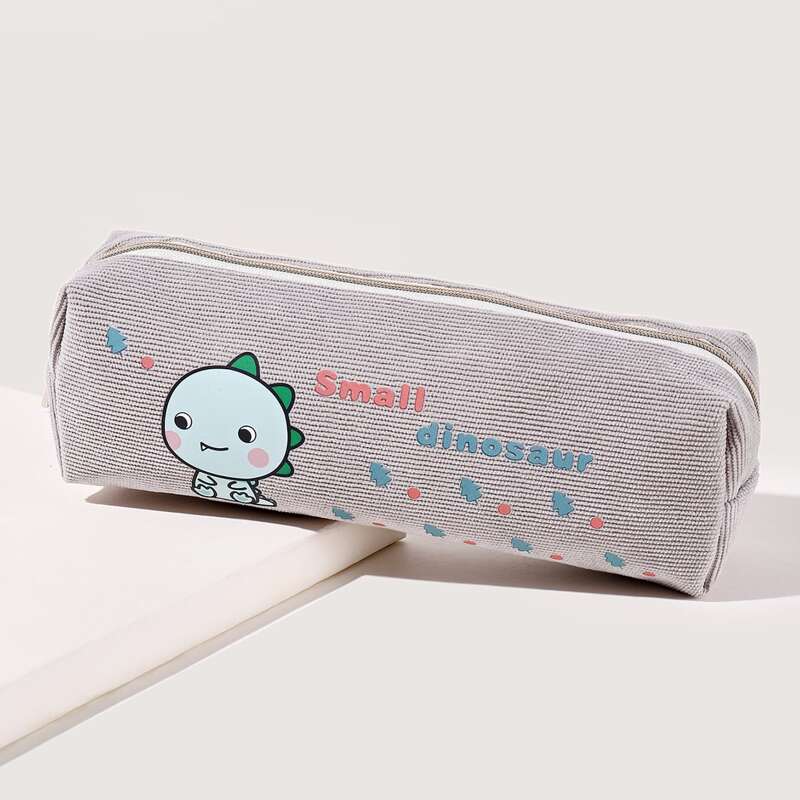 

Cartoon Dinosaur Print Pencil Bag, Grey