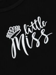 Letter Graphic Tee & Plaid Trousers Pyjama Set - Black - View 4