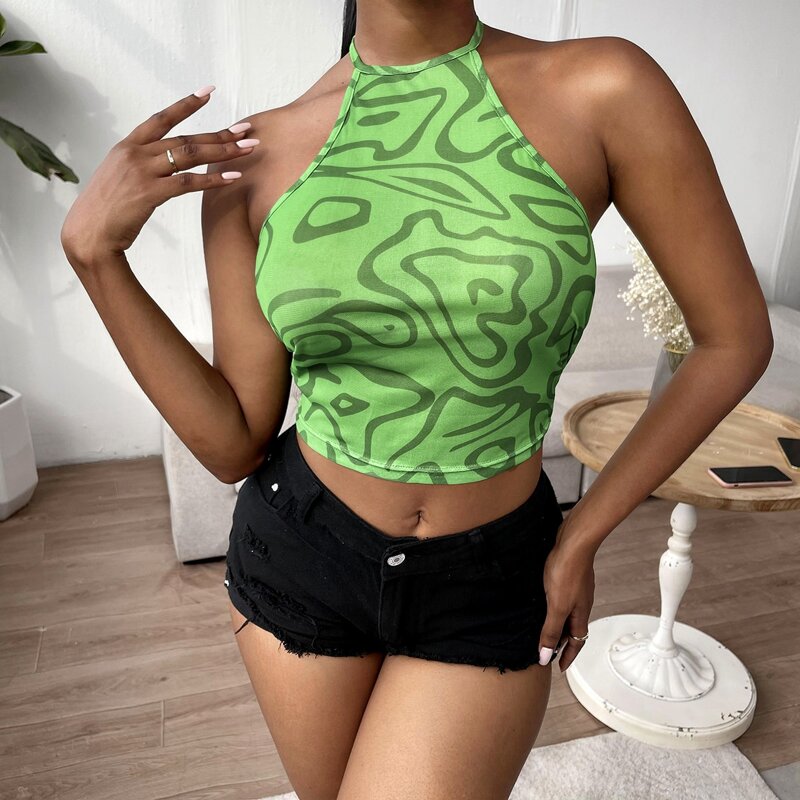 

Allover Print Halter Top, Green