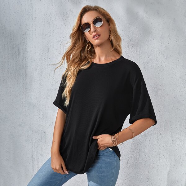 

Drop Shoulder Solid Tee, Black