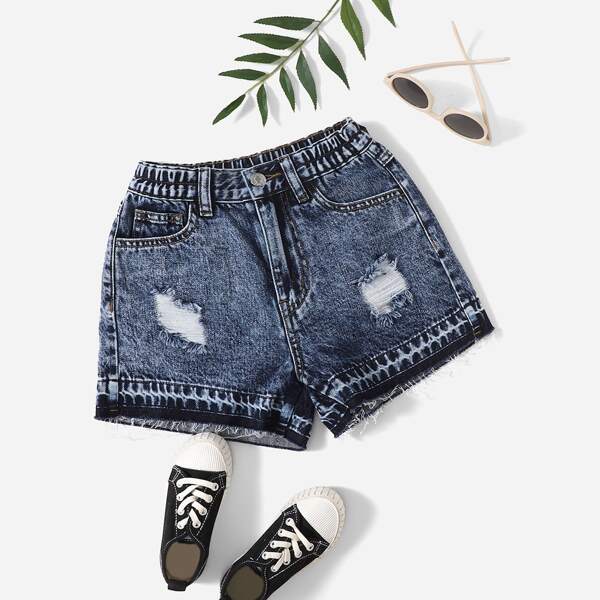 

Toddler Girls Ripped Denim Shorts, Medium wash