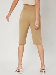 SHEIN Viscose Knee Length Shorts - Khaki - View 2