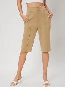 SHEIN Viscose Knee Length Shorts - Khaki - View 3