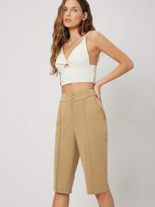 SHEIN Viscose Knee Length Shorts - Khaki - View 4