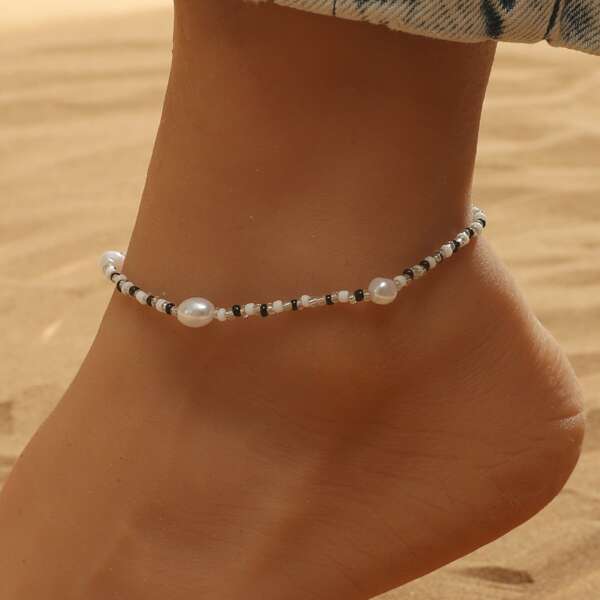 

Girls Faux Pearl Decor Beaded Anklet, Multicolor
