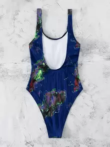 Summer Marble Print One Piece Swimsuit - Multicolor - View 2