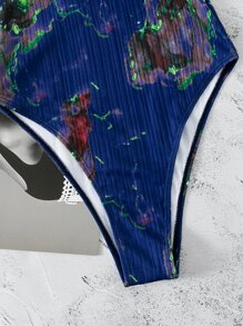 Summer Marble Print One Piece Swimsuit - Multicolor - View 4