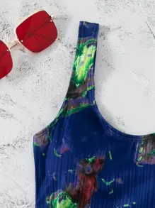 Summer Marble Print One Piece Swimsuit - Multicolor - View 5