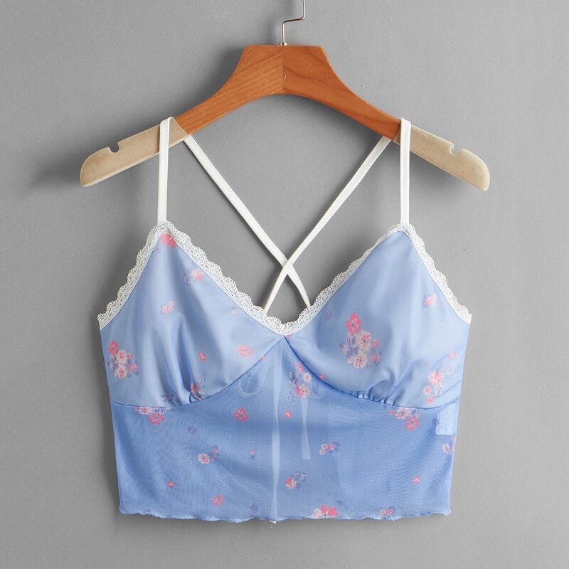 

Ditsy Floral Lettuce Trim Cami, Blue