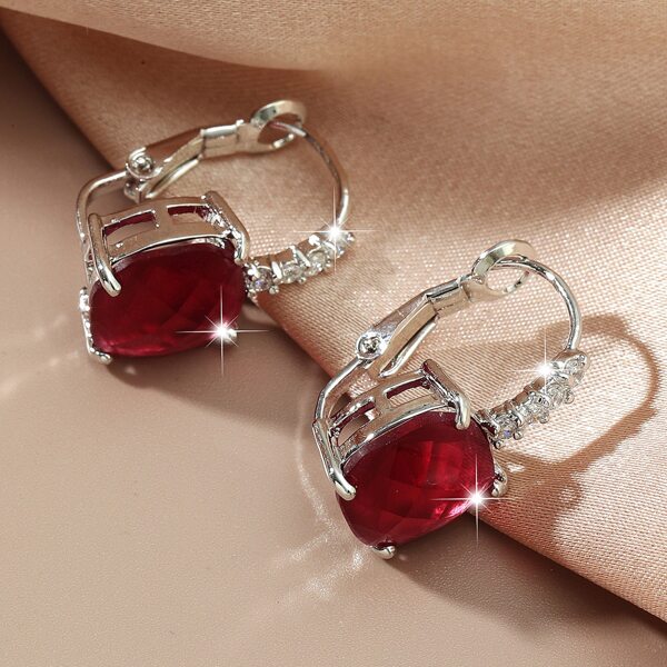 

Geometric Gemstone Decor Hoop Earrings, Burgundy