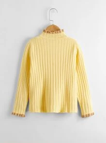 Niñas Jersey en contraste ribete fruncido tejido de canalé - Amarillo - Ver 2