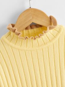 Niñas Jersey en contraste ribete fruncido tejido de canalé - Amarillo - Ver 4