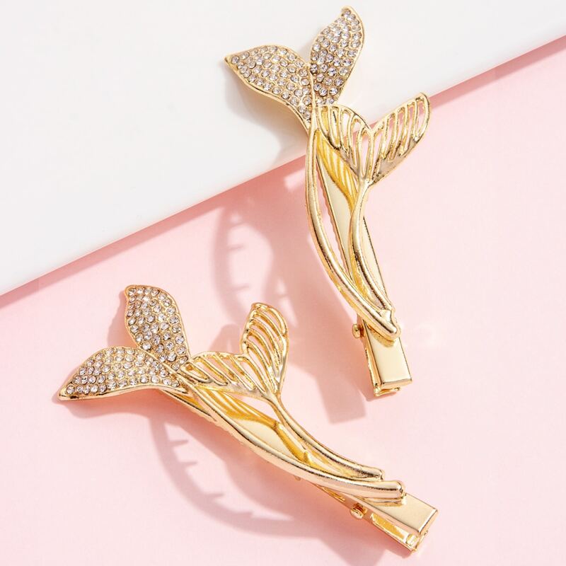 

2pcs Fish Tail Hair Clip, Gold