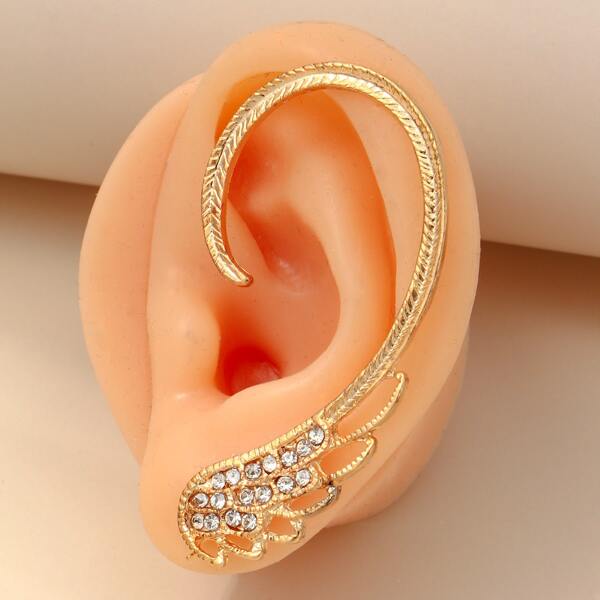 

1pc Rhinestone Wing Decor Ear Climber, Gold