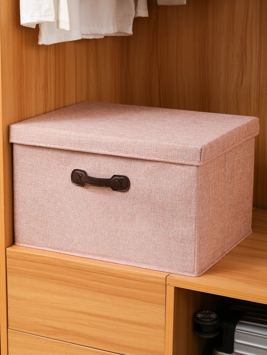 1pc Solid Color Storage Box - Pink - View 1