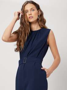 SHEIN Sleeveless Belted Jumpsuit - Navy Blue - View 3