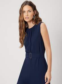 SHEIN Sleeveless Belted Jumpsuit - Navy Blue - View 10