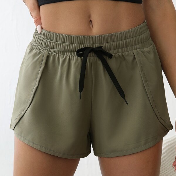 

Drawstring Waist Sports Shorts, Army green