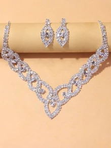 Rhinestone Decor Necklace & 1pair Earrings - Silver - View 2