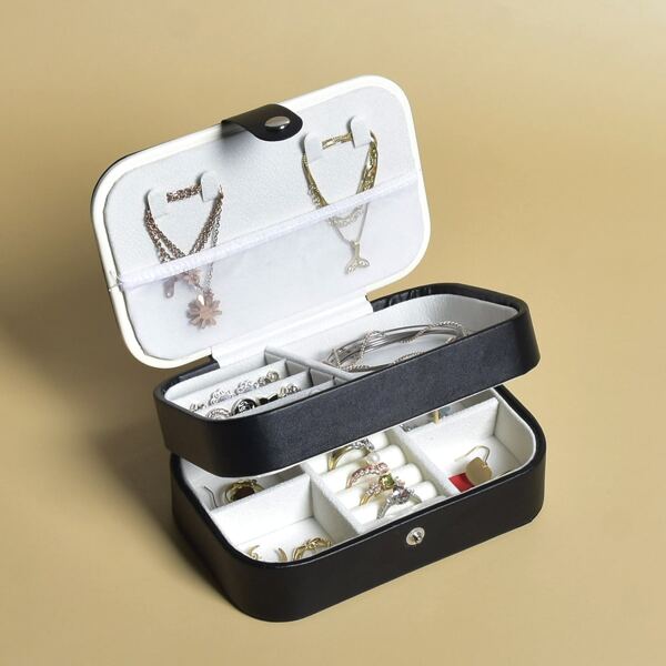 

1pc Double Layer Jewelry Storage Box, Black