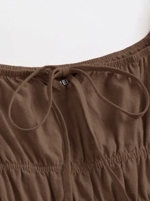 Soleia Vestido a capas de busto con fruncido de cuello con cordón - Café integral - Ver 3