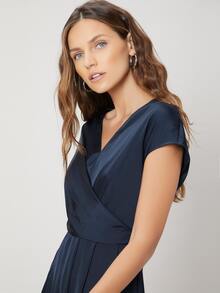 SHEIN 再生滌褶皺蝙蝠袖連衣裙 - 藏蓝色 - 查看 9