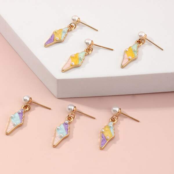 

3pairs Girls Ice Cream Drop Earrings, Multicolor