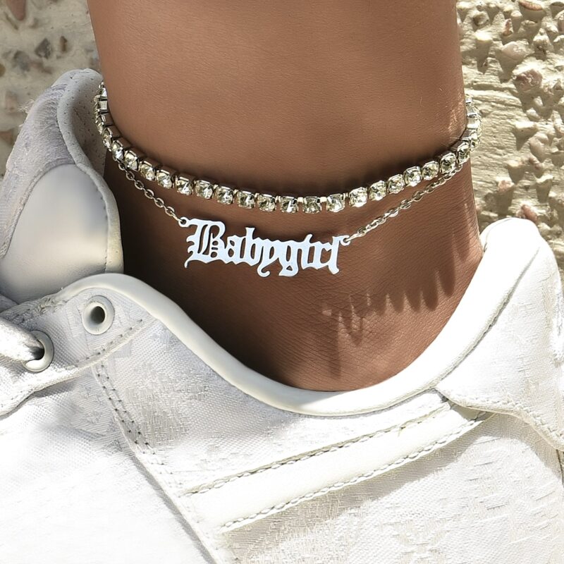 

Letter Rhinestone Anklet, Silver