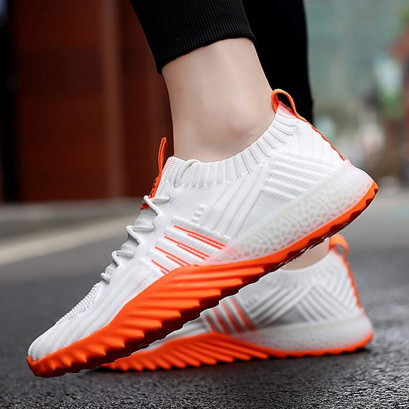 

Lace-up Knit Running Sneakers, White