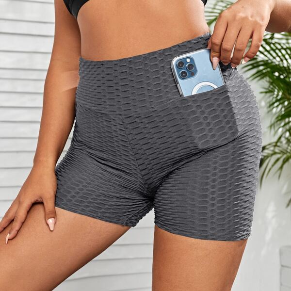 

Plus Honeycomb Sports Biker Shorts With Phone Pocket, Dark grey