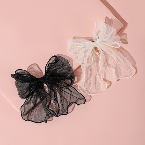 

2pcs Toddler Girls Bow Knot Decor Hair Clip, Black and white