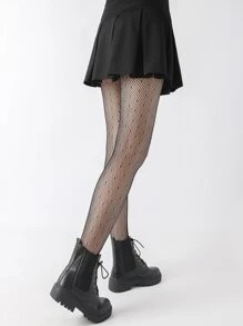 1 pieza de calcetines de red ajustados simples con patrón de lunares para mujer, ropa de calle de moda, medias sexis - Negro - Ver 6