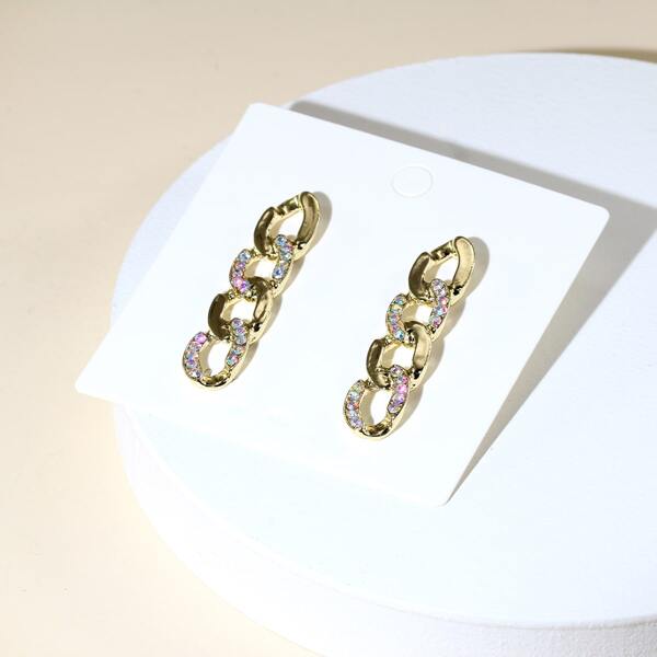 

Rhinestone Chain Earrings, Gold