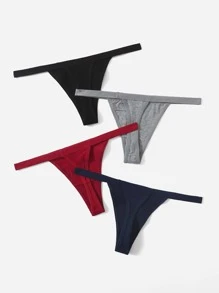 Women High Stretch Plain Thong Panties 4 Pack Casual Multicolored Underwear Sexy Thongs - Multicolor - View 2