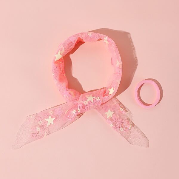 

Toddler Girls Star Print Bandana & Hair Tie, Pink