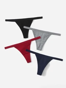 Women High Stretch Plain Thong Panties 4 Pack Casual Multicolored Underwear Sexy Thongs - Multicolor - View 4