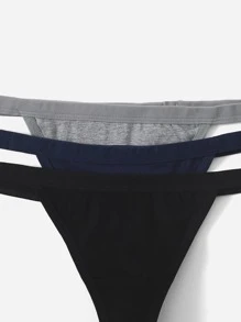 Women High Stretch Plain Thong Panties 4 Pack Casual Multicolored Underwear Sexy Thongs - Multicolor - View 5