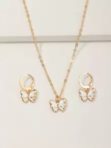 女孩蝴蝶吊墜項鍊和1對耳墜