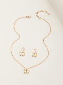 女孩蝴蝶吊墜項鍊和1對耳墜