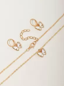 女孩蝴蝶吊墜項鍊和1對耳墜