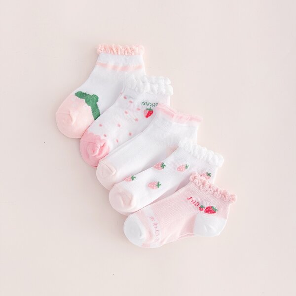 

5pairs Toddler Girls Fruit Print Socks, Multicolor